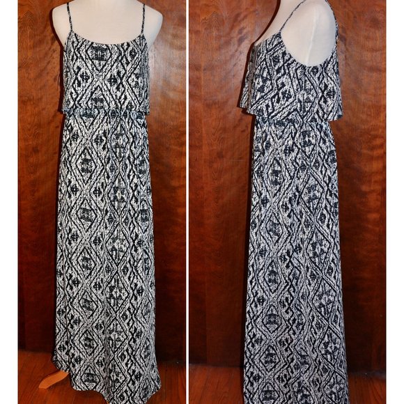 Saint Tropez West Black & White Spaghetti Strap Maxi Dress Size M - Picture 3 of 7